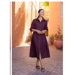 MAYE Womens Large Susie Shirt Dress Poplin Pleated Wine Minimalist Preppy Boho